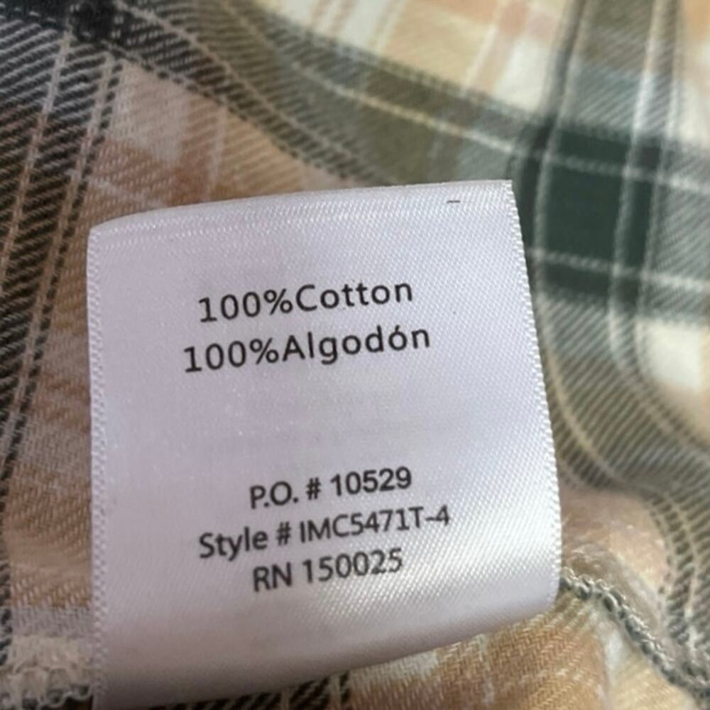 12th Tribe Green Beige Plaid Checkered Flannel Button Down Shirt Blouse Top Sz S - Picture 4 of 4